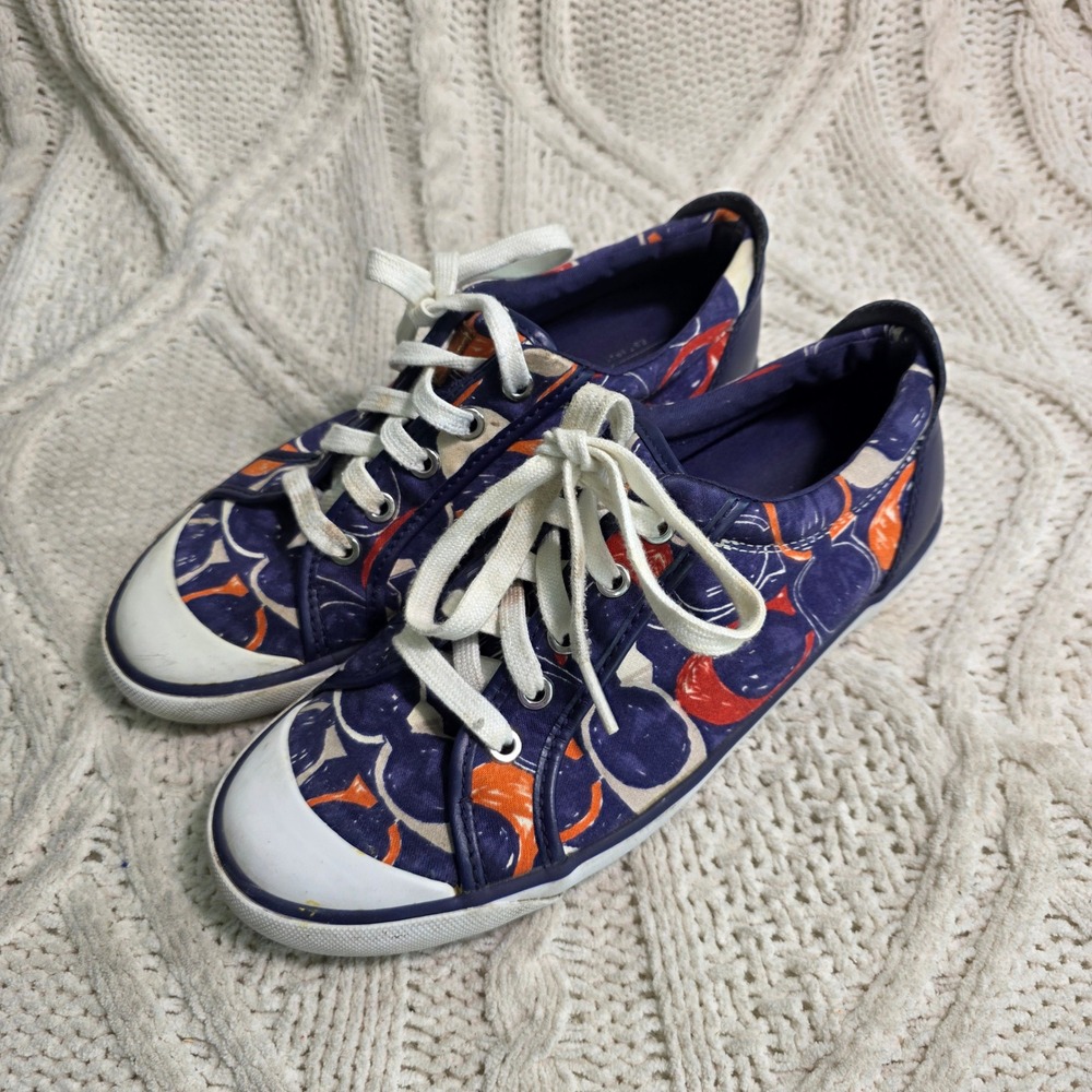 Coach Barrett Sneakers Purple Poppy C Logo Canvas Womens 8.5 Good